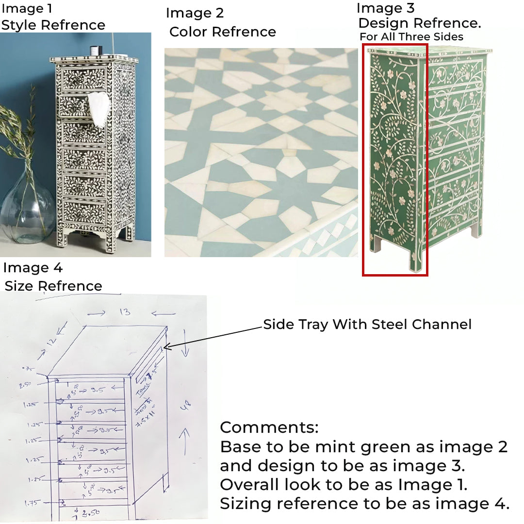 Customize Mother Of Pearl Inlay Tall Boy Chest Of Drawer.