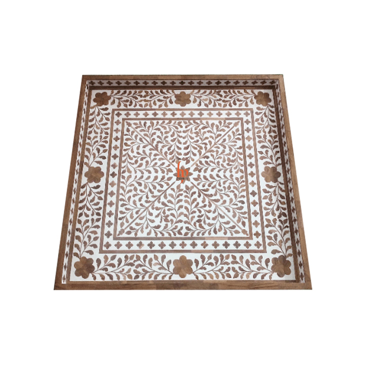 Personalized  Wood Inlay Big Square Serving Tray Beautifully Made in Brown color Floral Design Perfect Gift For Loved Ones By hpCreations