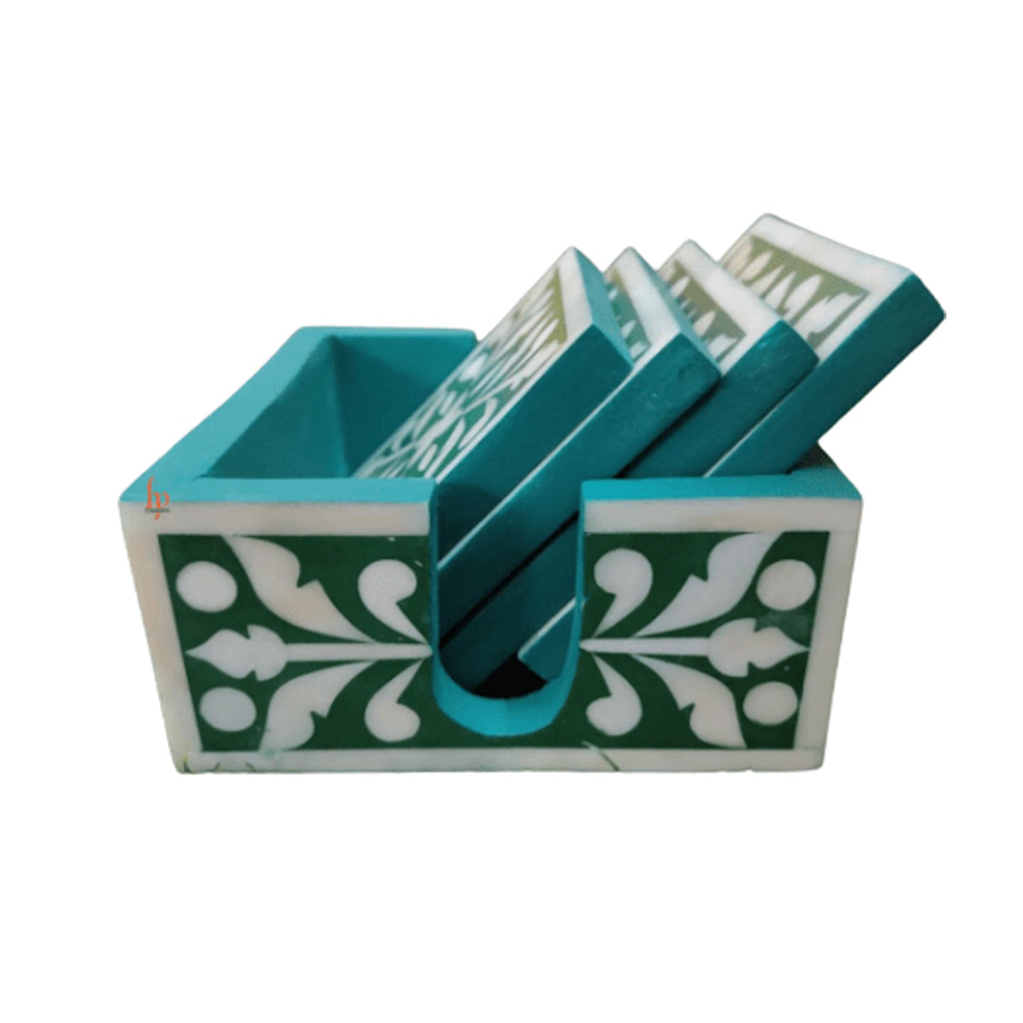 Beautifully Hand Crafted Bone Inlay Green Coaster Set Ready to Ship Perfect gift for loved ones