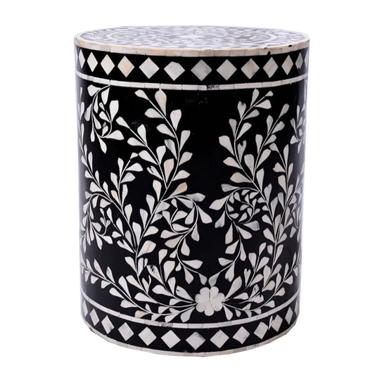 Bone Inlay Stool In Floral Pattern