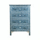 Mother of pearl inlay floral design 4 four drawer tall boy blue dresser