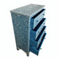 Mother of pearl inlay floral design 4 four drawer tall boy blue dresser