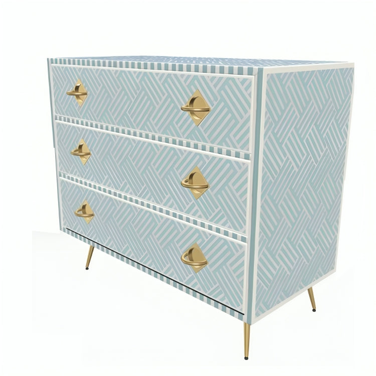 Bone Inlay Chest Of 3 Drawers in Teal Blue Color