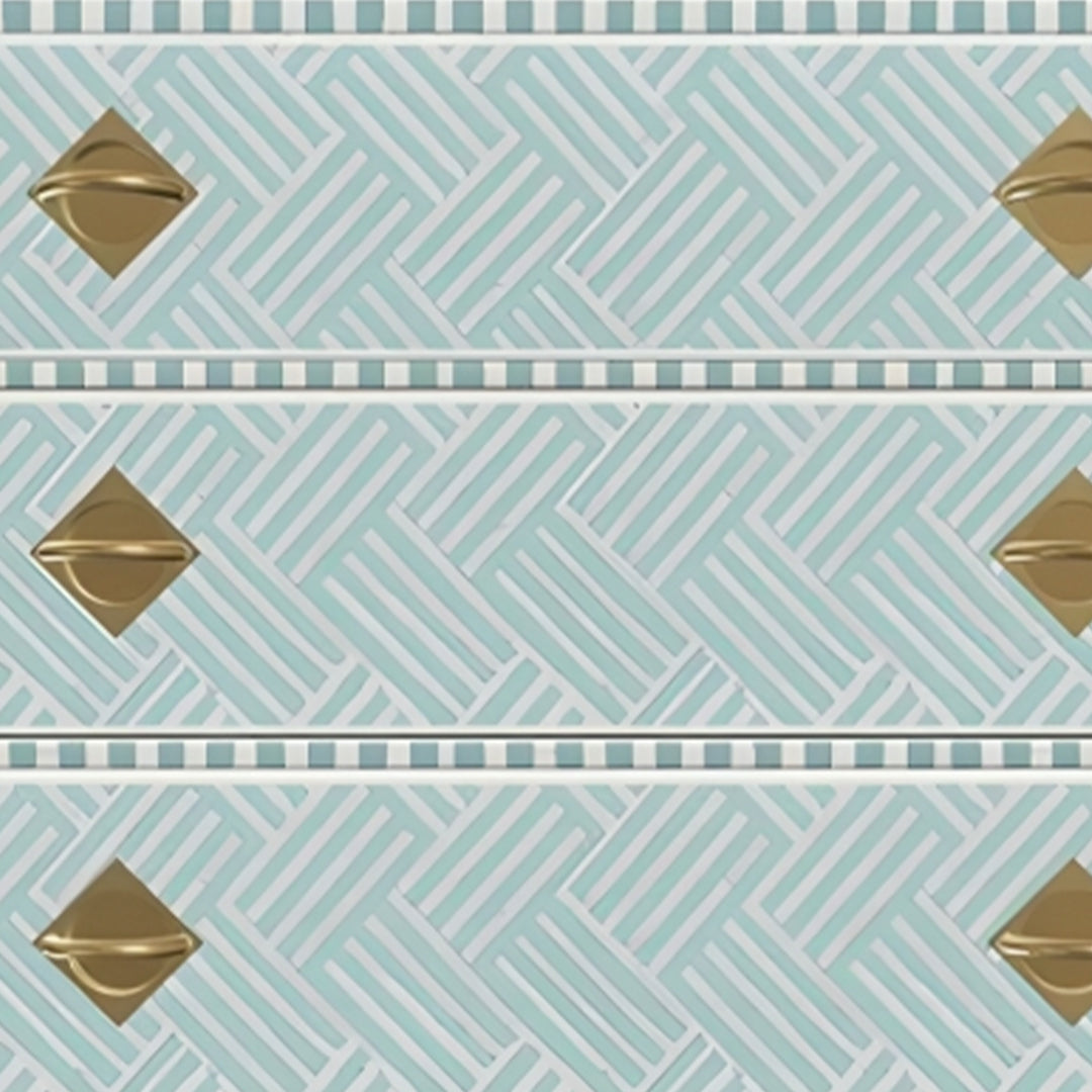Bone Inlay Chest Of 3 Drawers in Teal Blue Color