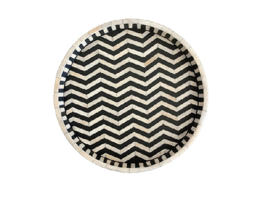 Handmade Customized Bone Inlay Round zig Zeg Pettren Tray Best For Home And Office