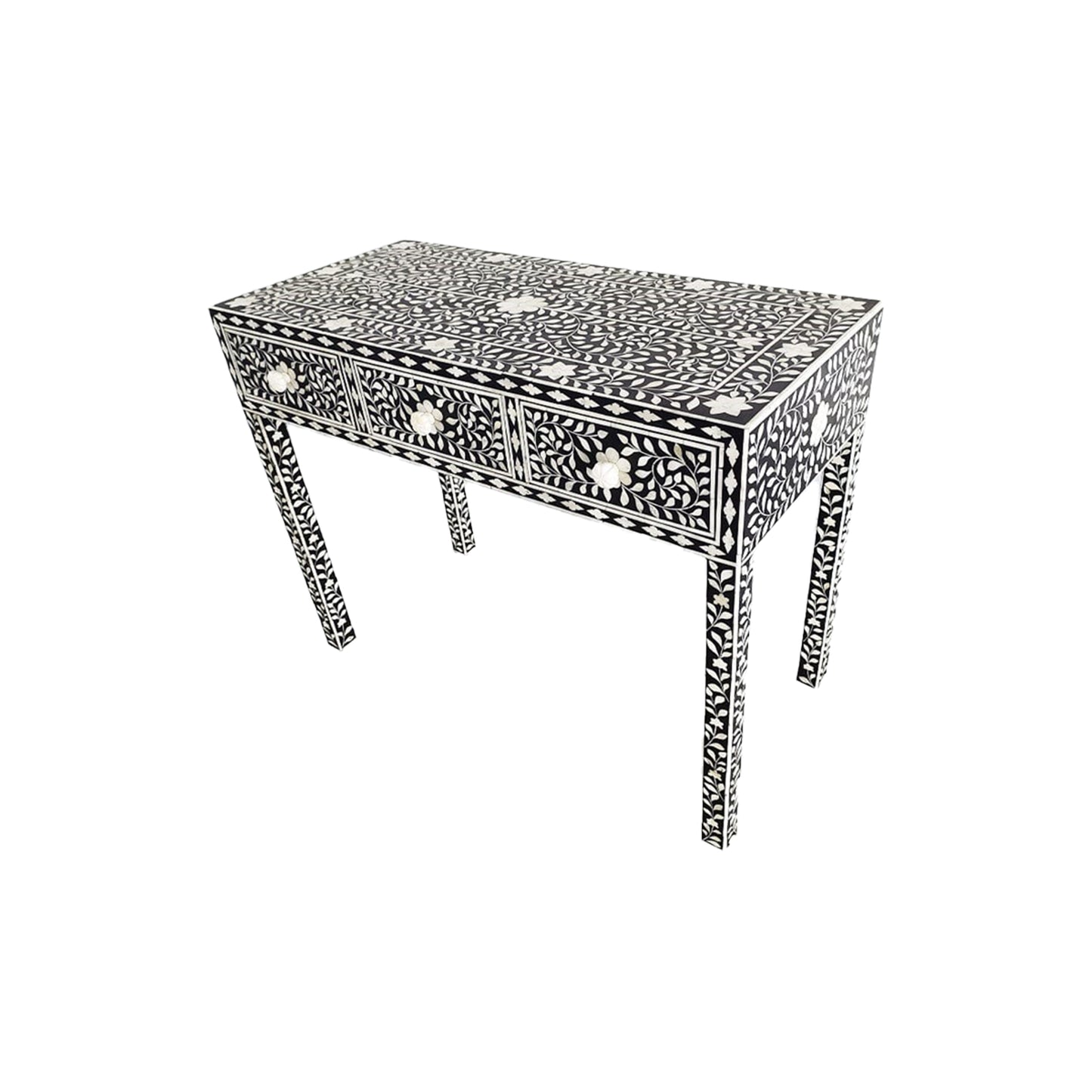 Handmade Customized Bone Inlay Floral Pattern 3 Drawer Console Table