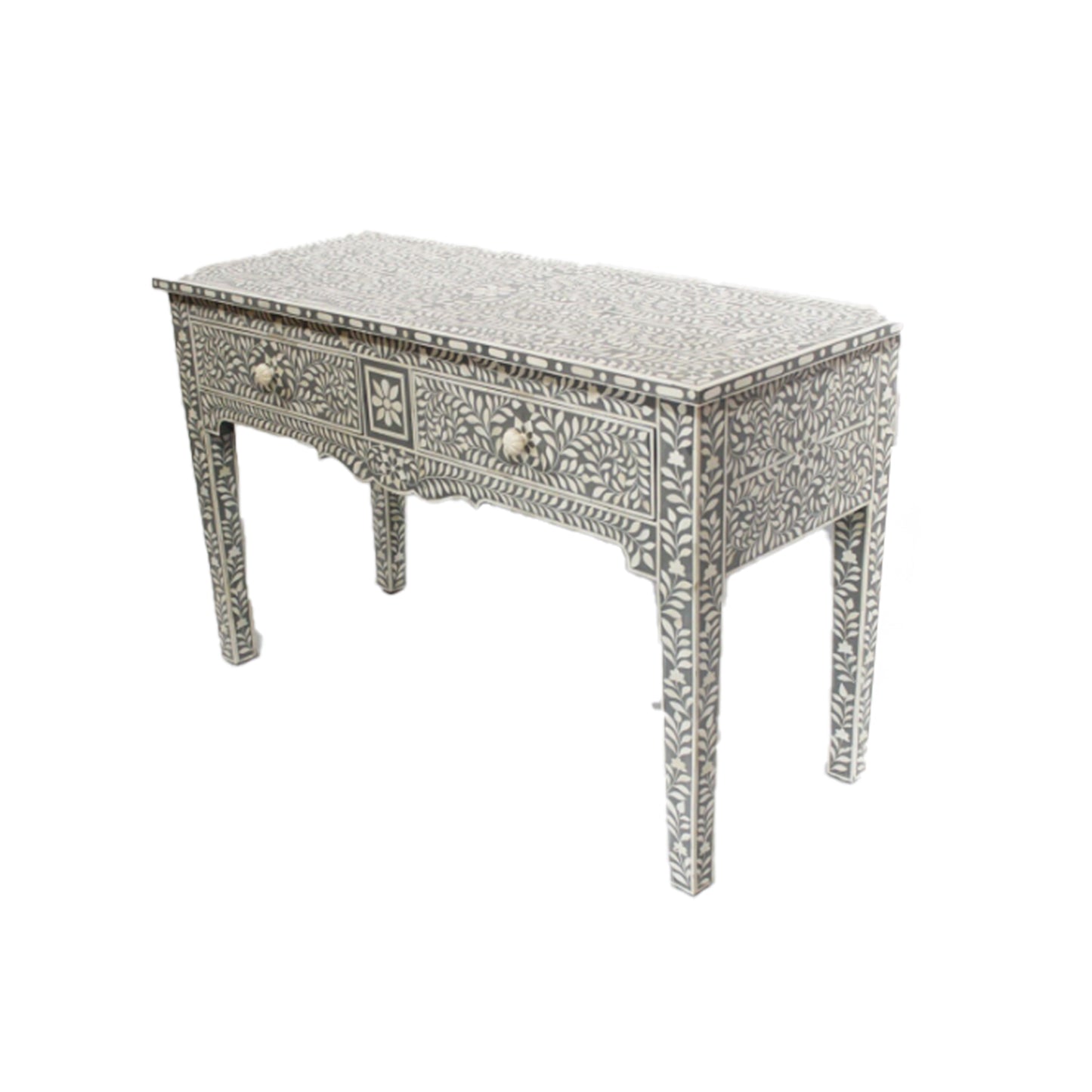 Personalized Handmade Bone Inlay Console with 2 -Drawer Beautifully Crafted Floral Design Best Home Decor Furniture