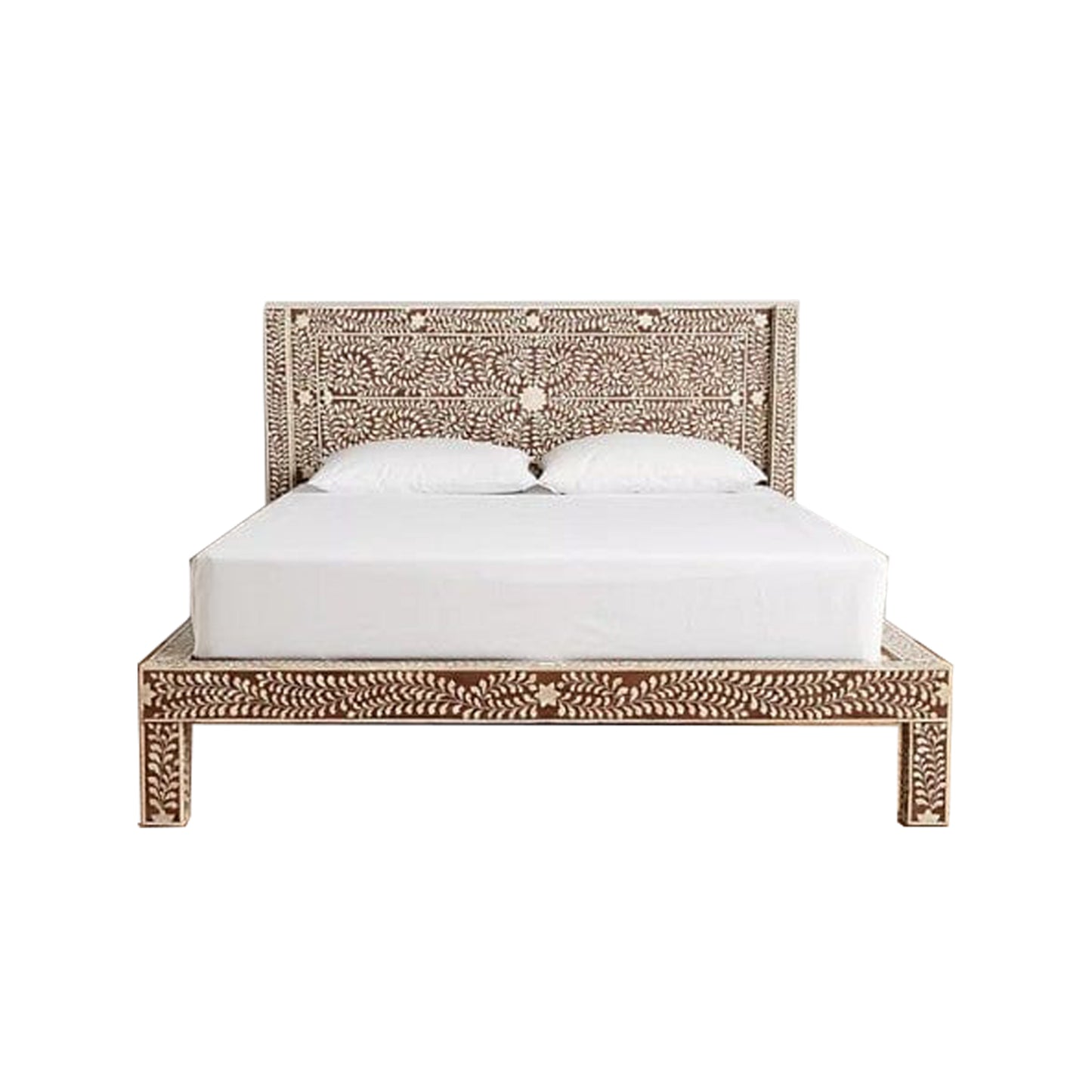 Handmade Bone Inlay King and Queen Size  Bed Frame with Headboard for Bedroom Decor