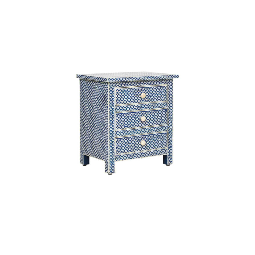 Handmade Bone Inlay 3 Drawer Fish Scale Bedside Table
