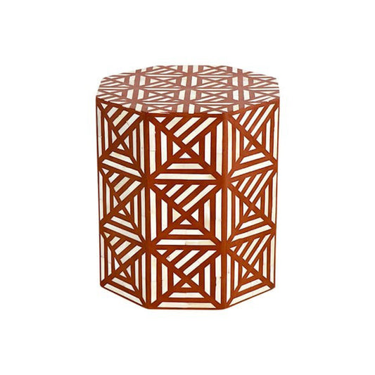Handmade Customized Bone Inlay Geometric Pattern Hexagonal Stool Best For Home Decor