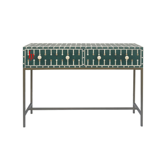 Hand-Crafted Green Console Table with Iron Base Perfect Home Décor Hallway Table