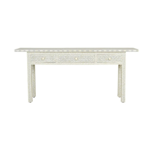 Handmade Bone Inlay Three Drawer Geometric Console Table