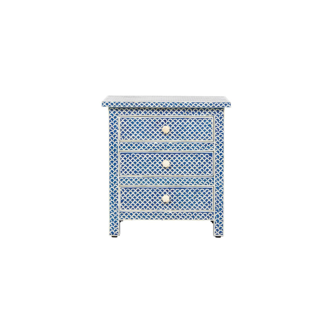Handmade Bone Inlay 3 Drawer Fish Scale Bedside Table