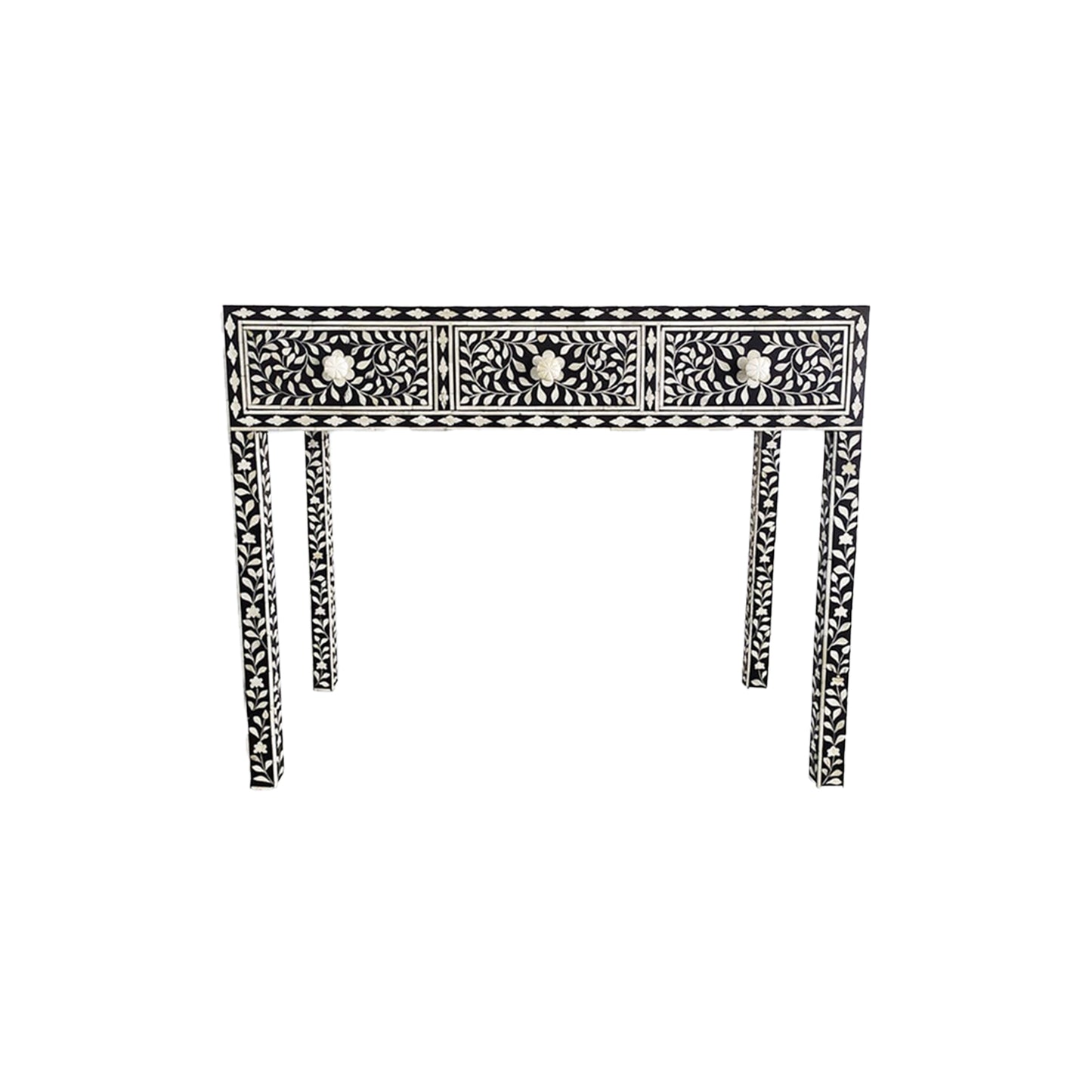 Handmade Customized Bone Inlay Floral Pattern 3 Drawer Console Table
