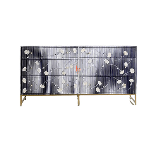Bone Inlay Chest Of Drawers Beautiful White Floral Design In Blue Indian Handmade Inlay Furniture Bone Inlay Dresser Cabinet with Insurance