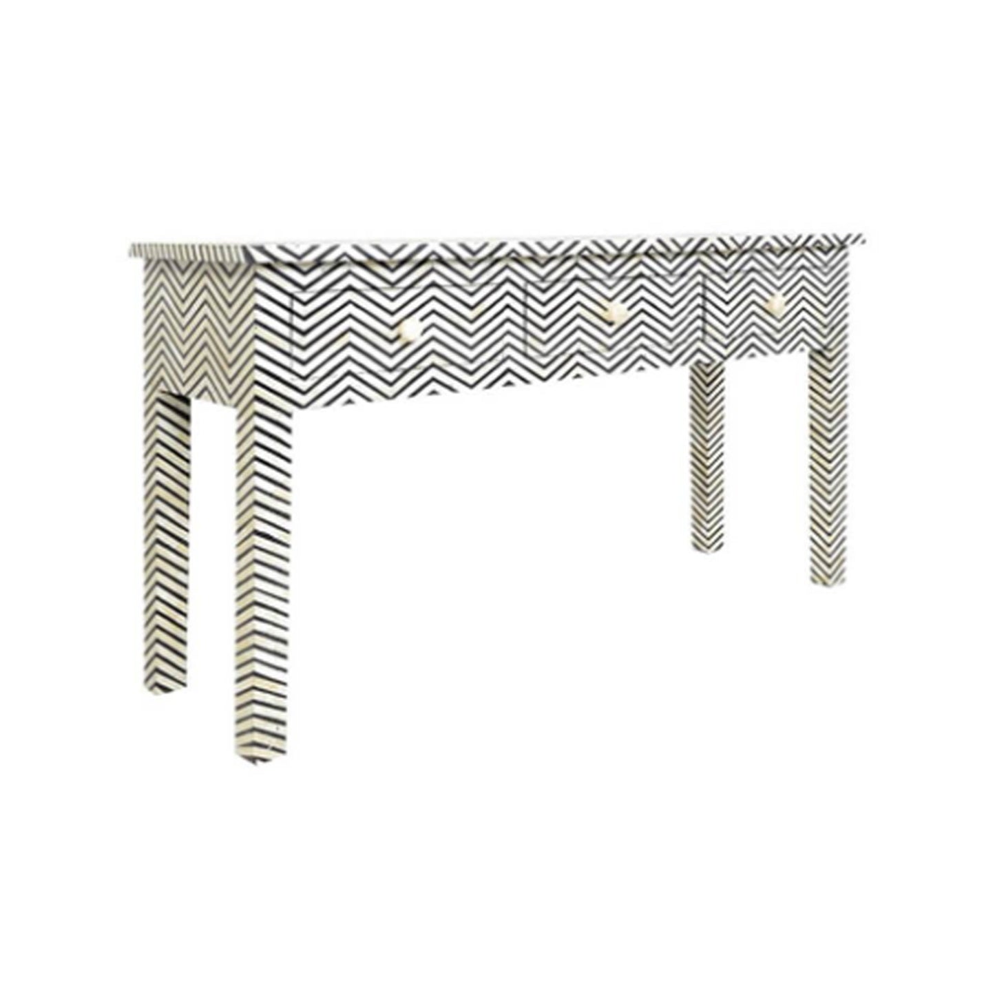 Handmade Bone Inlay Console with Three Drawer Zigzag Pattern