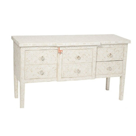 Handmade Bone Inlay Console 6 Drawer Geometric Design Stunning Look Entrance Table Beautiful Home Decor Table Furniture