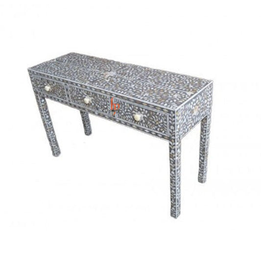Handmade Bone Inlay Console With 3-Drawer Beautiful Traditional Indian Floral Design Vintage Home Decor Desk Furniture Table