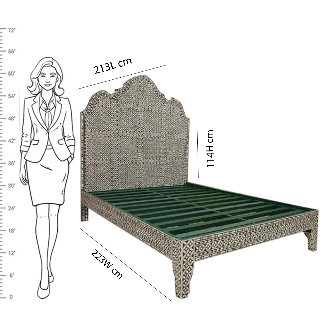Handmade Bone Inlay King and Queen Size  Bed Frame with Headboard for Bedroom Decor