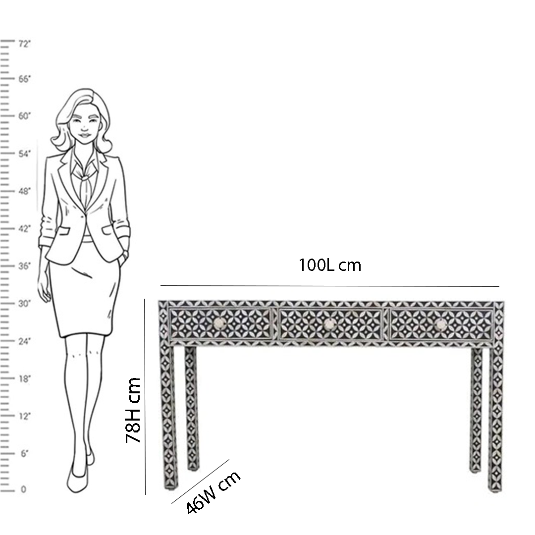 Handmade Customized Bone Inlay Star Eye Pattern 3 Drawer Console Table