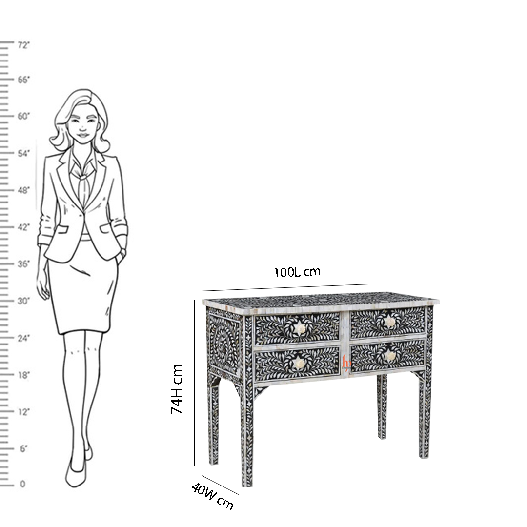 Handmade Mother Of Pearl Inlay Console with 4 Drawer Beautiful Floral Design Pretty Console Beautiful Entrance Table