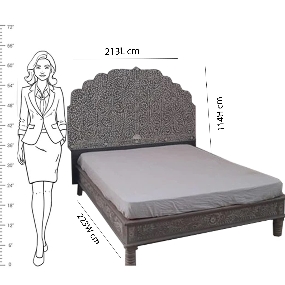 Handmade Bone Inlay King and Queen Size  Bed Frame with Headboard for Bedroom Decor