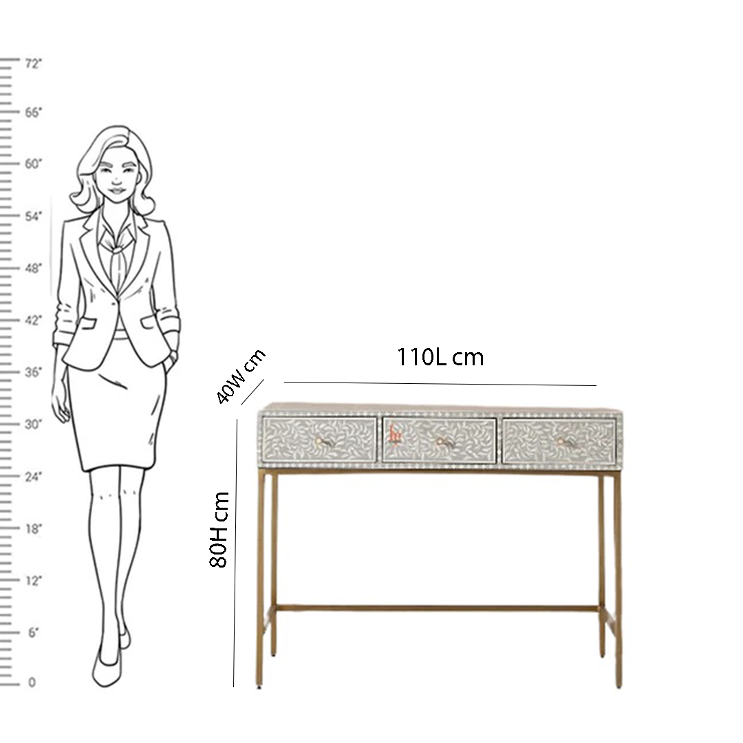 Handmade Bone Inlay Console With Bone Inlay Stool