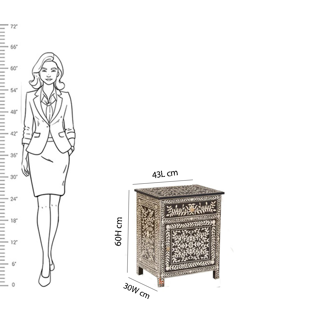 Handmade Bone Inlay Floral Bedside With One Drawer And One Cabinet Beautiful Bedroom Side Table hpCreations