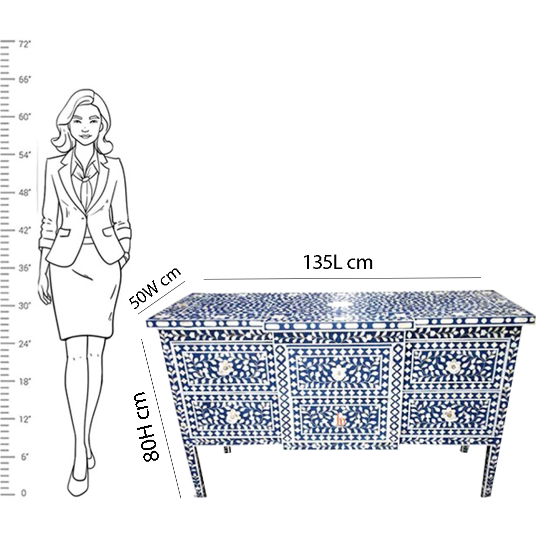 Handmade Bone Inlay Console 6 Drawer Beautifully Crafted Floral Design Beautiful Entrance Table Best Home Decor Furniture