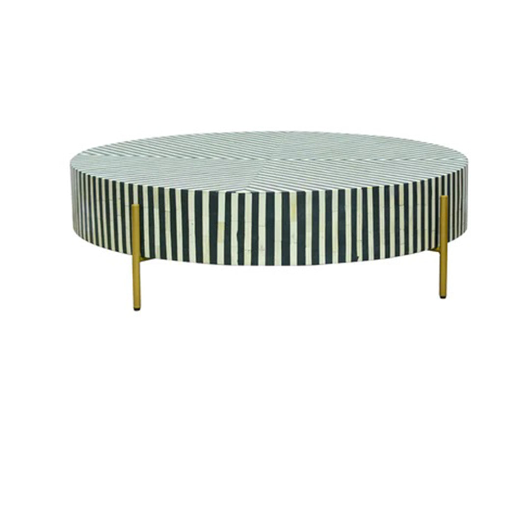 Handmade Customized Bone Inlay Round Coffee table/ Strip Pattern