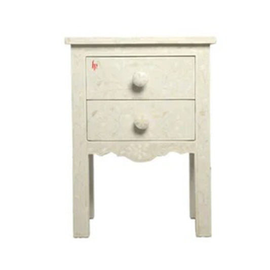 Hand Crafted White Bone Inlay Bedside Table/Nightable/Bedrun Perfect Home Decor