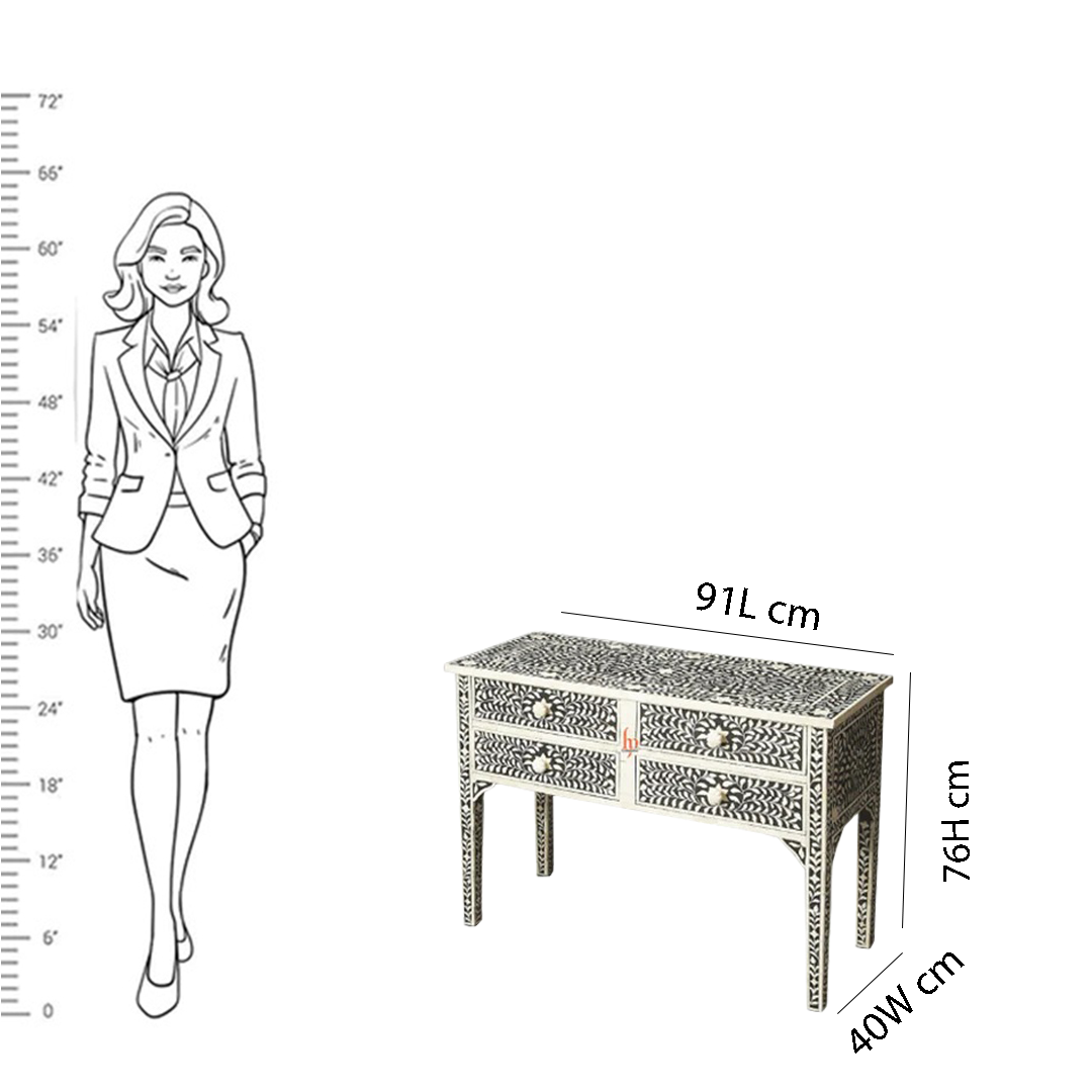 Handmade Bone Inlay Console with 4 Drawer Beautiful Floral Design Pretty Home Decor Console Beautiful Entrance Table