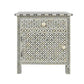 Handmade Bone Inlay Geometric Bedside Table with One Drawer and One Door.