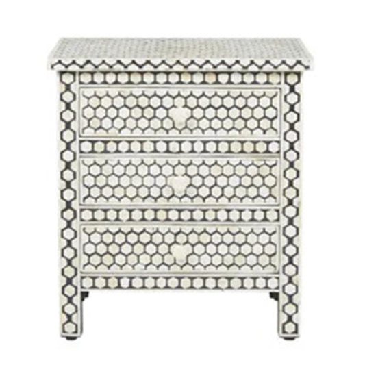 Personalized Handmade Bone Inlay 3 Drawer Honeycomb Design Bedside Table/ Attractive Home Deco