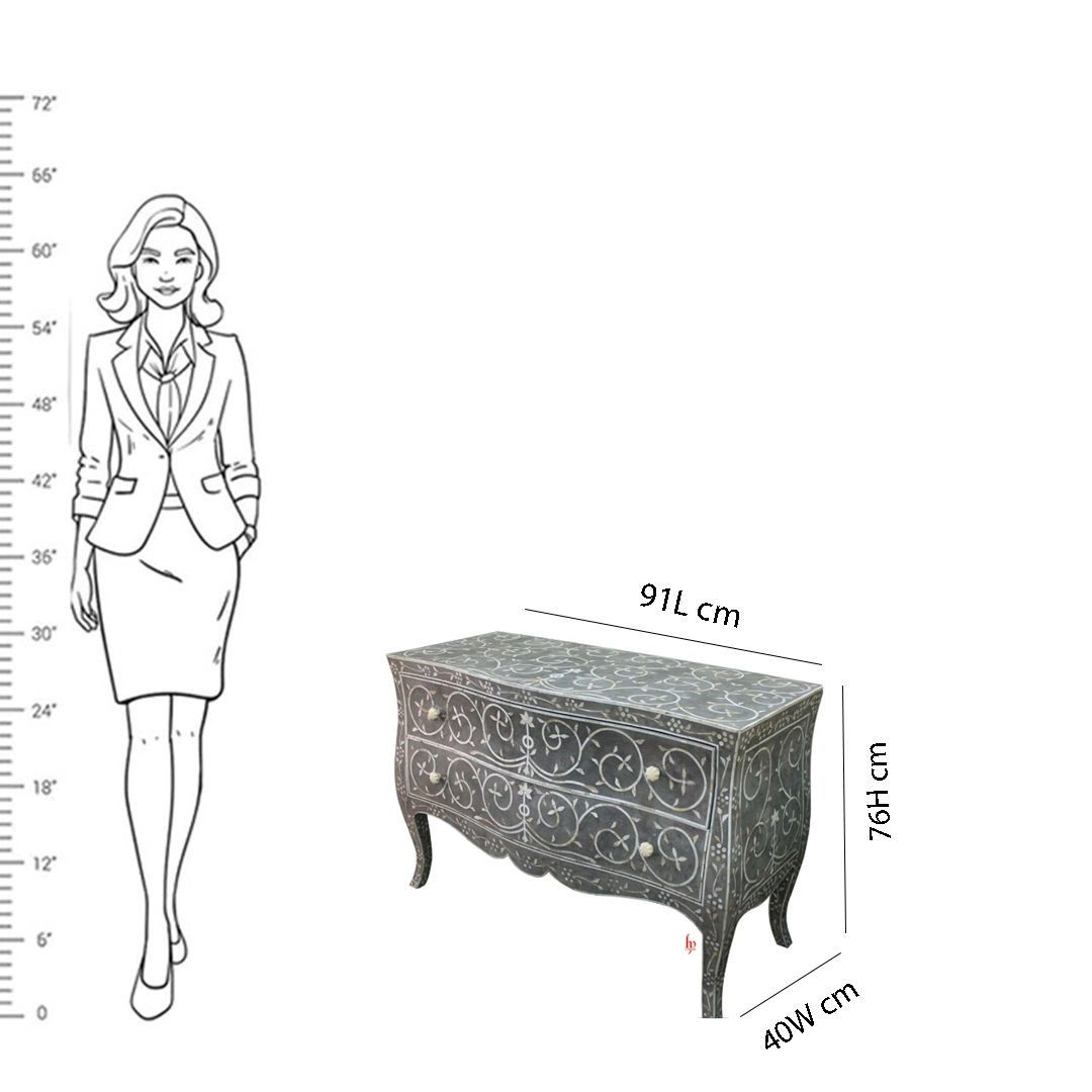 Handmade Bone Inlay Chest of 2 Drawers Beautifully Crafted Home Décor Inlay Furniture Decorative Living Table