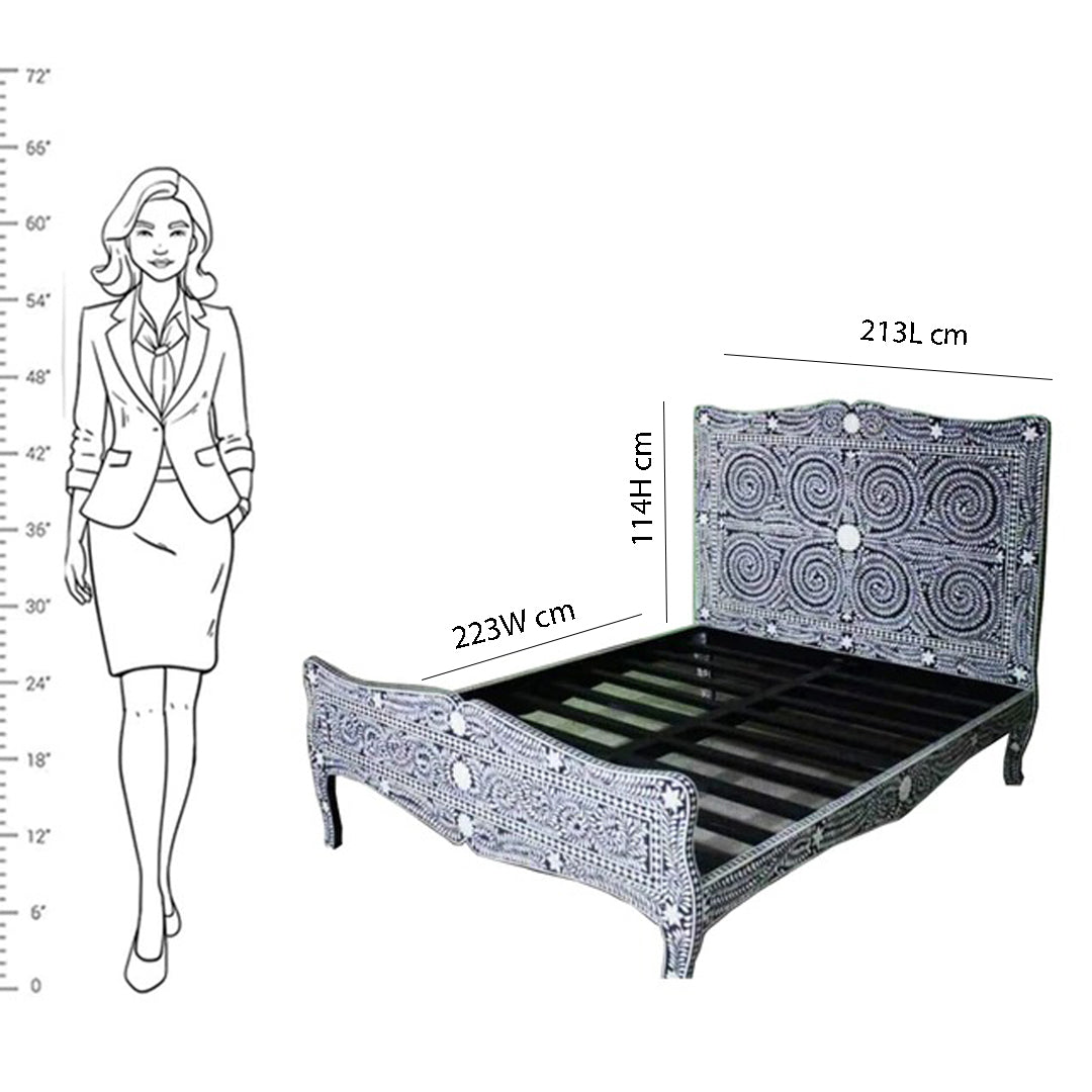 Handmade Bone Inlay King and Queen Size  Bed Frame with Headboard for Bedroom Decor