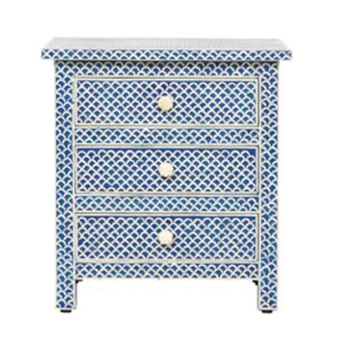 Handmade Bone Inlay 3 Drawer Fish Scale Bedside Table