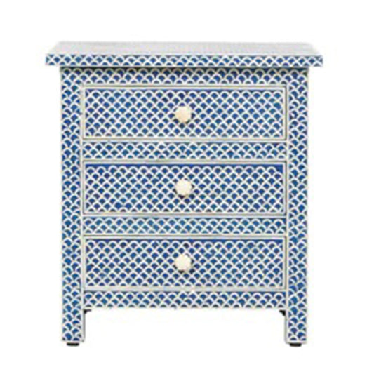 Handmade Bone Inlay 3 Drawer Fish Scale Bedside Table