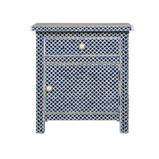 Bone Inlay Large Fish Scale Design Bedside with One Drawer and One Door /Personalized / Customized