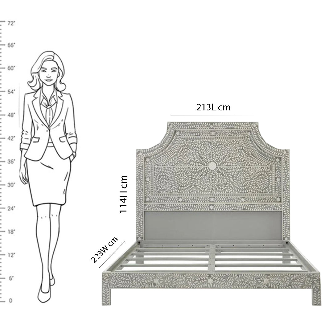 Handmade Bone Inlay King Size  Bed Frame with Headboard for Bedroom Decor