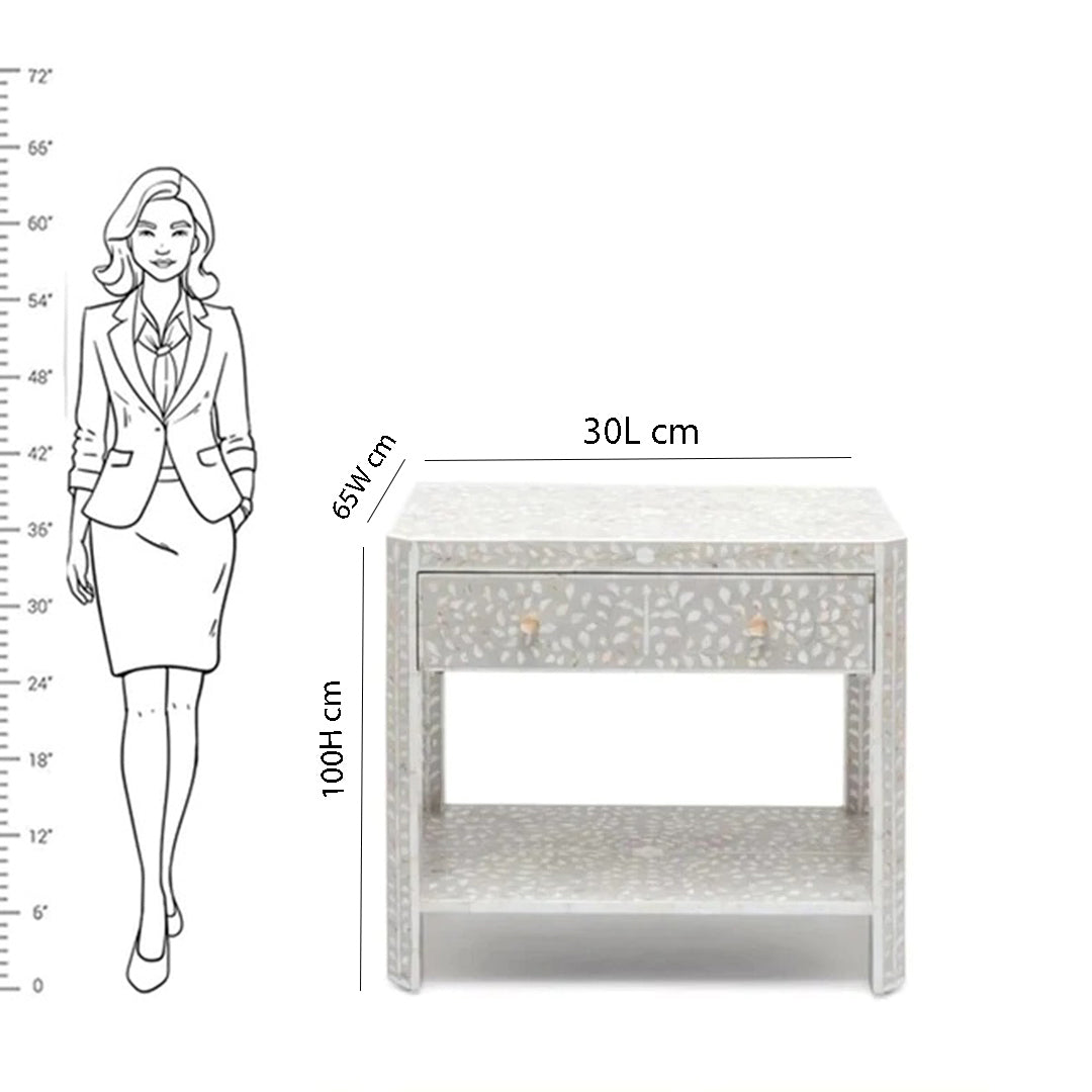 Personalized Mother of Peral Long Slim Antique Bedside with One Drawer For Home Decor