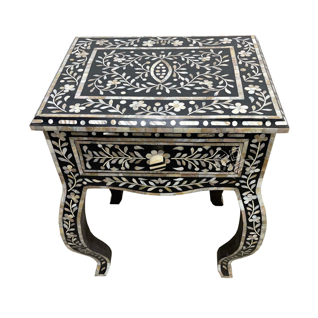 Personalized Mother of Pearl Antique Handmade Night Stand End table Furniture with Insurance