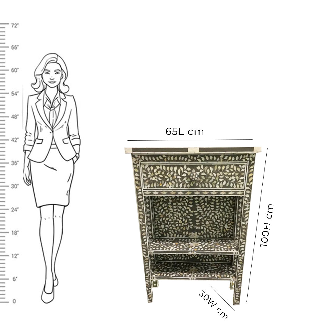 Personalized Mother of Peral Long Slim Antique Bedside with One Drawer For Home Decor