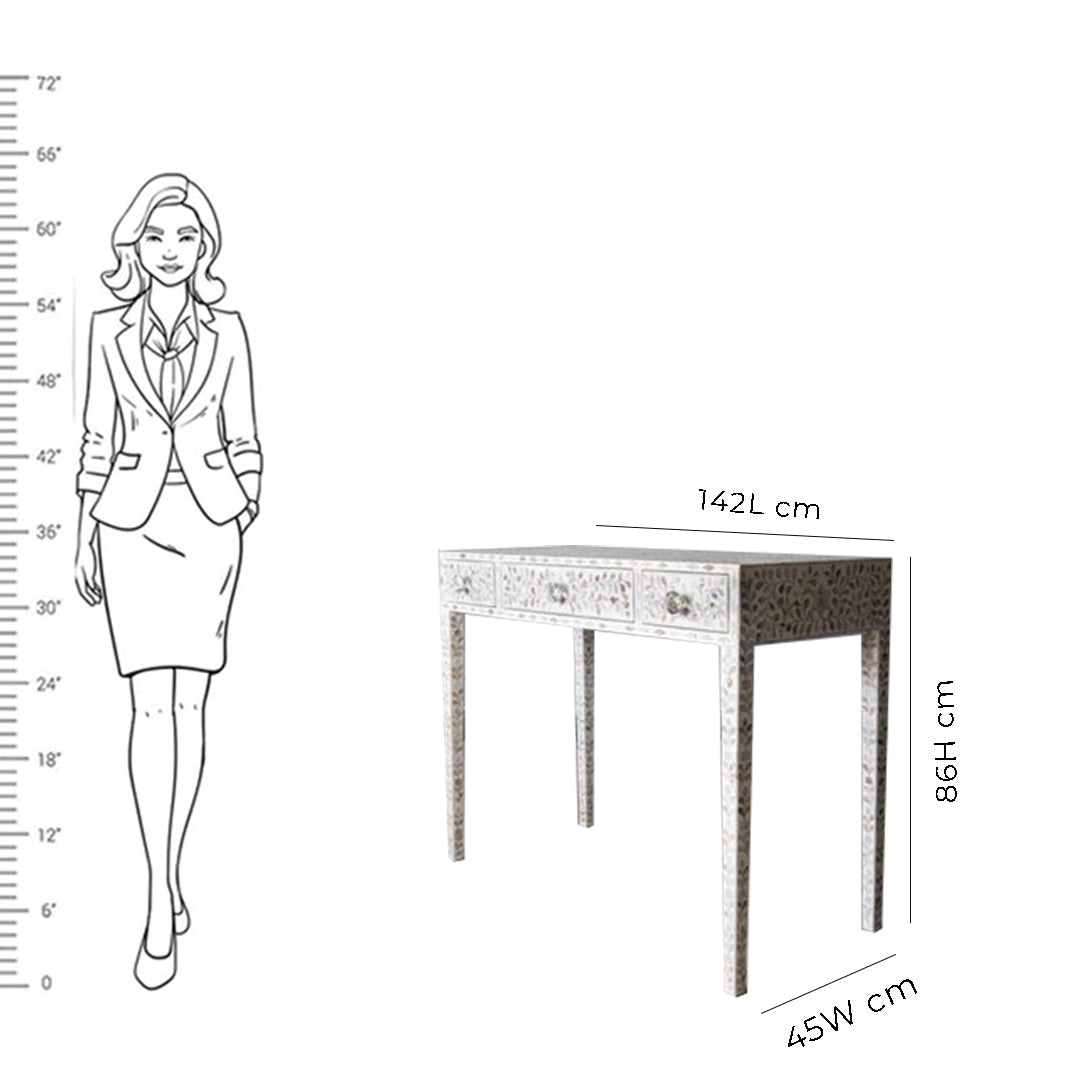 Handmade Customized Mother of Pearl Vanity Console Table with Stool