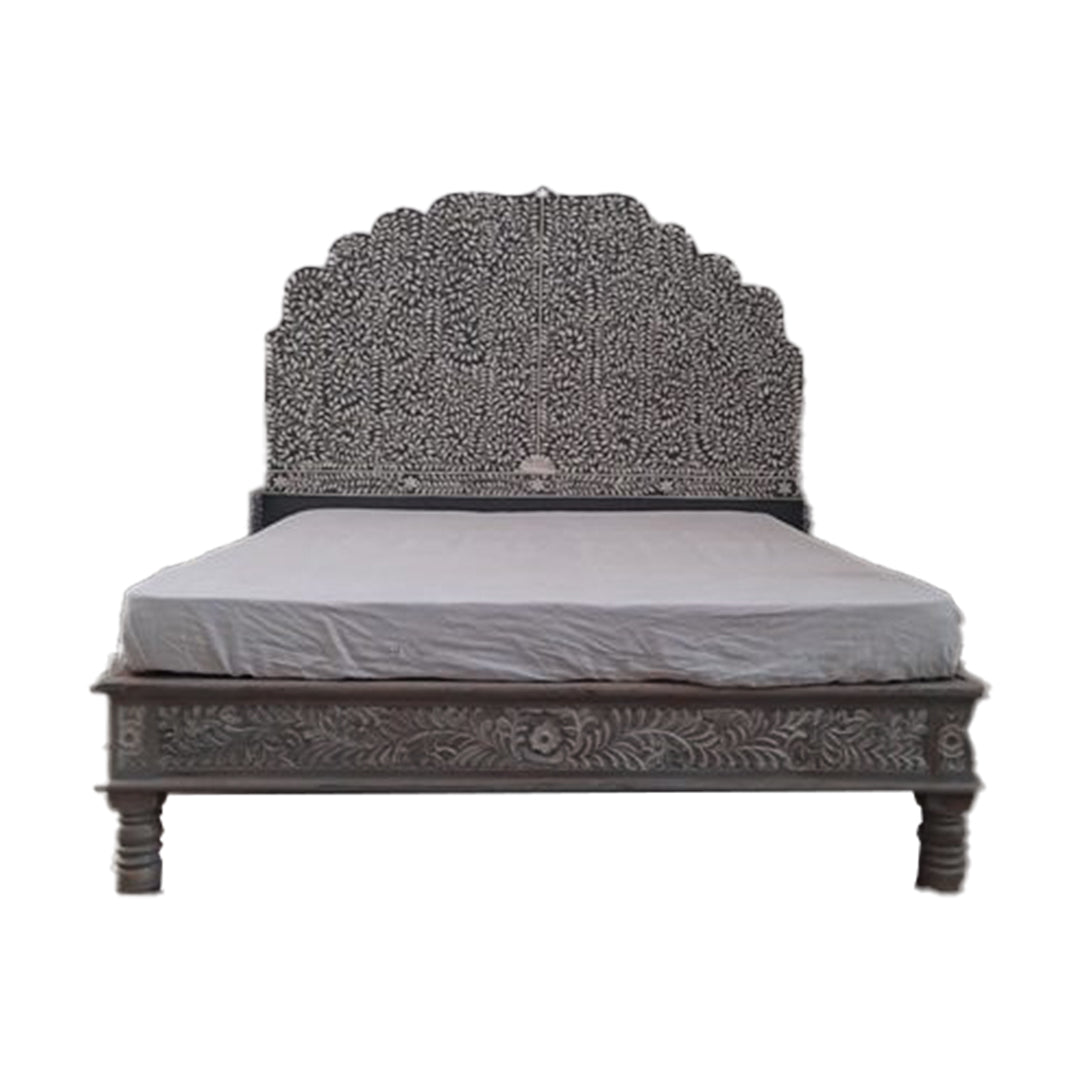 Handmade Bone Inlay King and Queen Size  Bed Frame with Headboard for Bedroom Decor