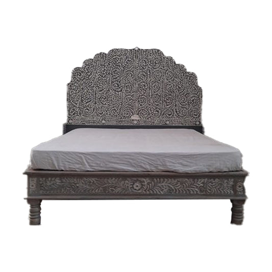 Handmade Bone Inlay King and Queen Size  Bed Frame with Headboard for Bedroom Decor