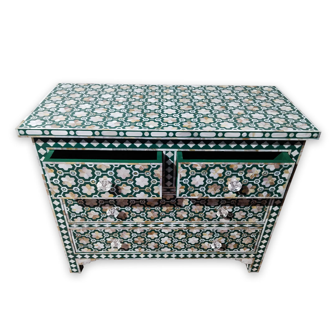 Customized Handmade Mother of Pearl Floral Chest of 4 Drawer for Home and Office decor