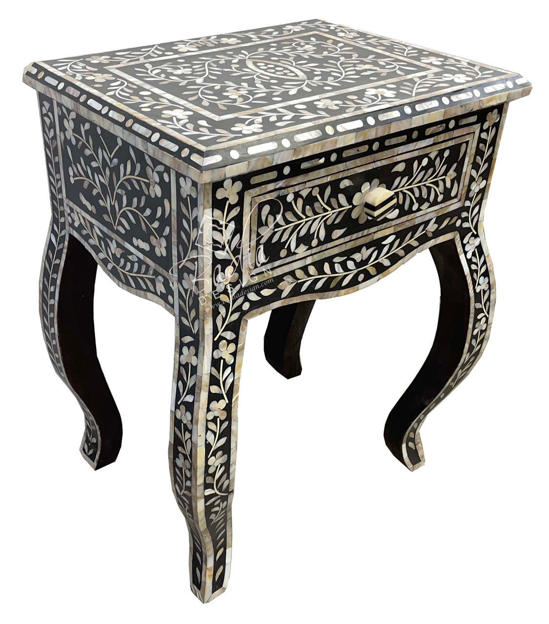 Personalized Mother of Pearl Antique Handmade Night Stand End table Furniture with Insurance