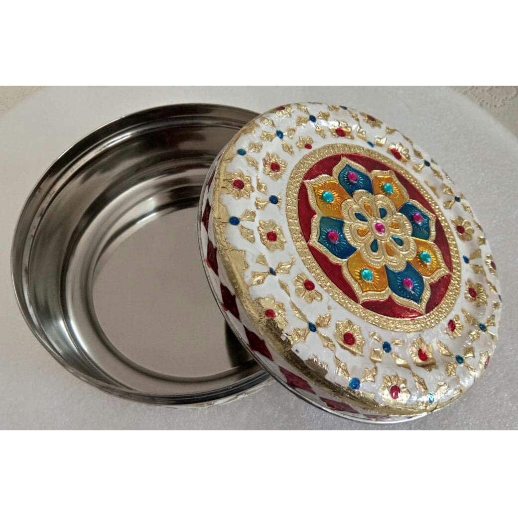 Decorative Holiday Easter Round Steel Cookie Tin/  Meenakari Cookie Tin Set of 2