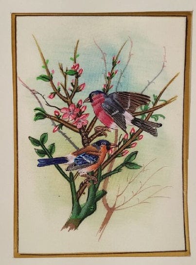 Handmade Birds Painting on Silk Fabric for Home and Office Decor